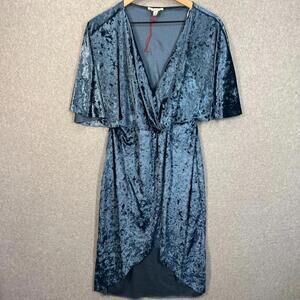 Rolla Coaster Blue Cinched Waist Crushed Velour Velvet Dress Short Sleeve M